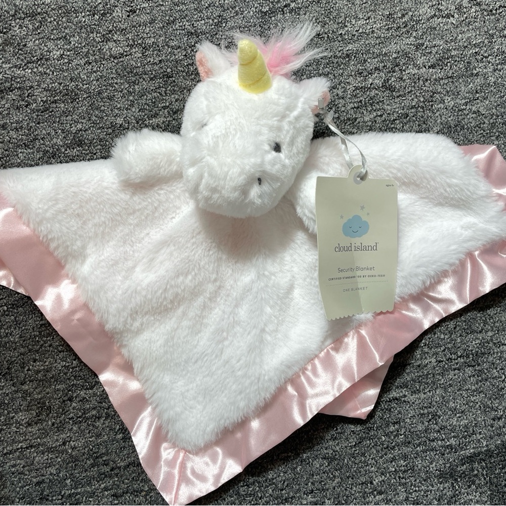 Cloud Island unicorn lovey White Pink Satin Baby Plush Toy New *